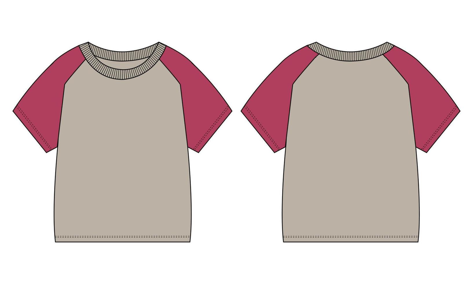 zweifarbiges Raglan-Kurzarm-T-Shirt technische Mode flache Skizzenvektorillustration khakifarbene Farbvorlage für Babyjungen vektor