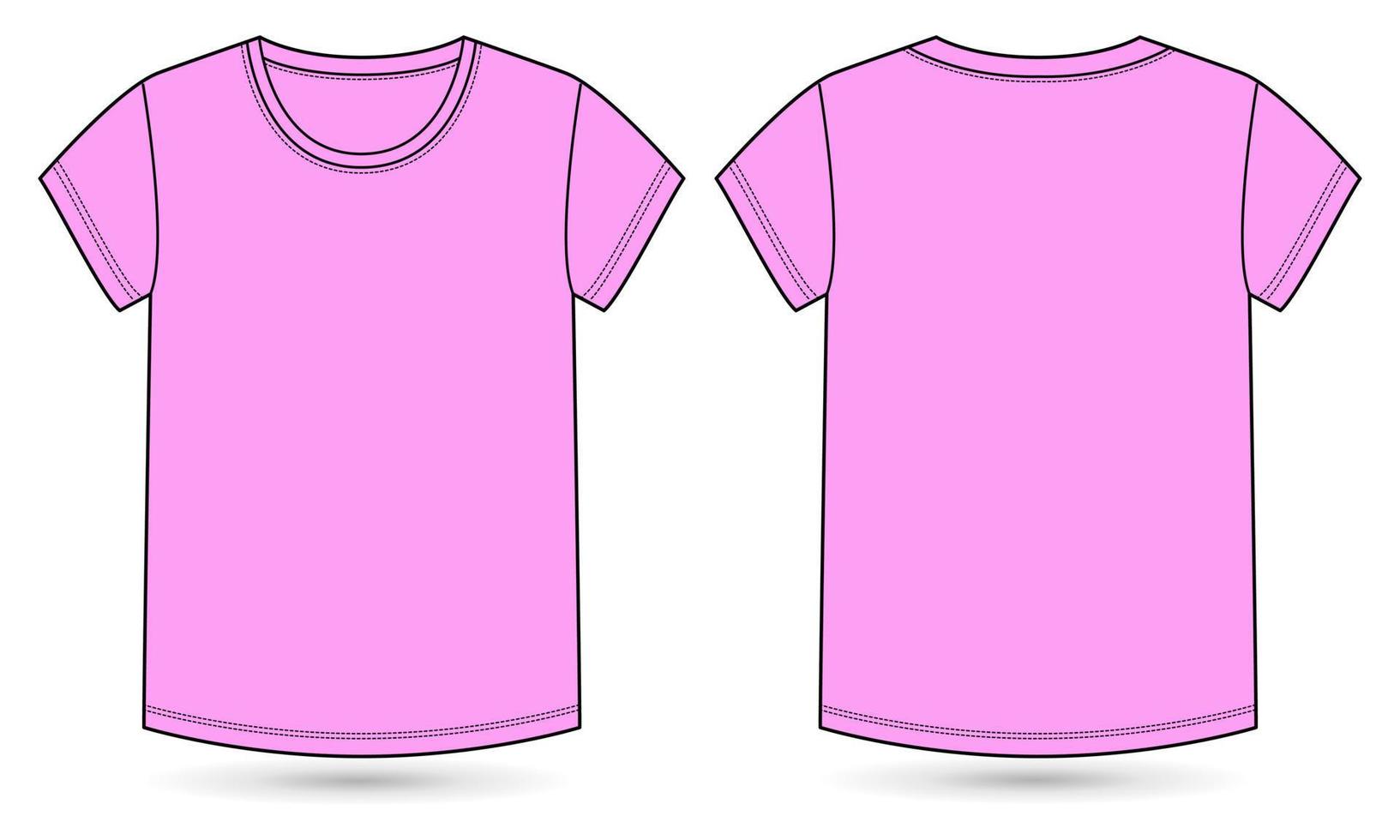 Kurzarm-T-Shirt technische Mode flache Skizze Vektor-Illustration lila Farbvorlage für Damen und Babys vektor