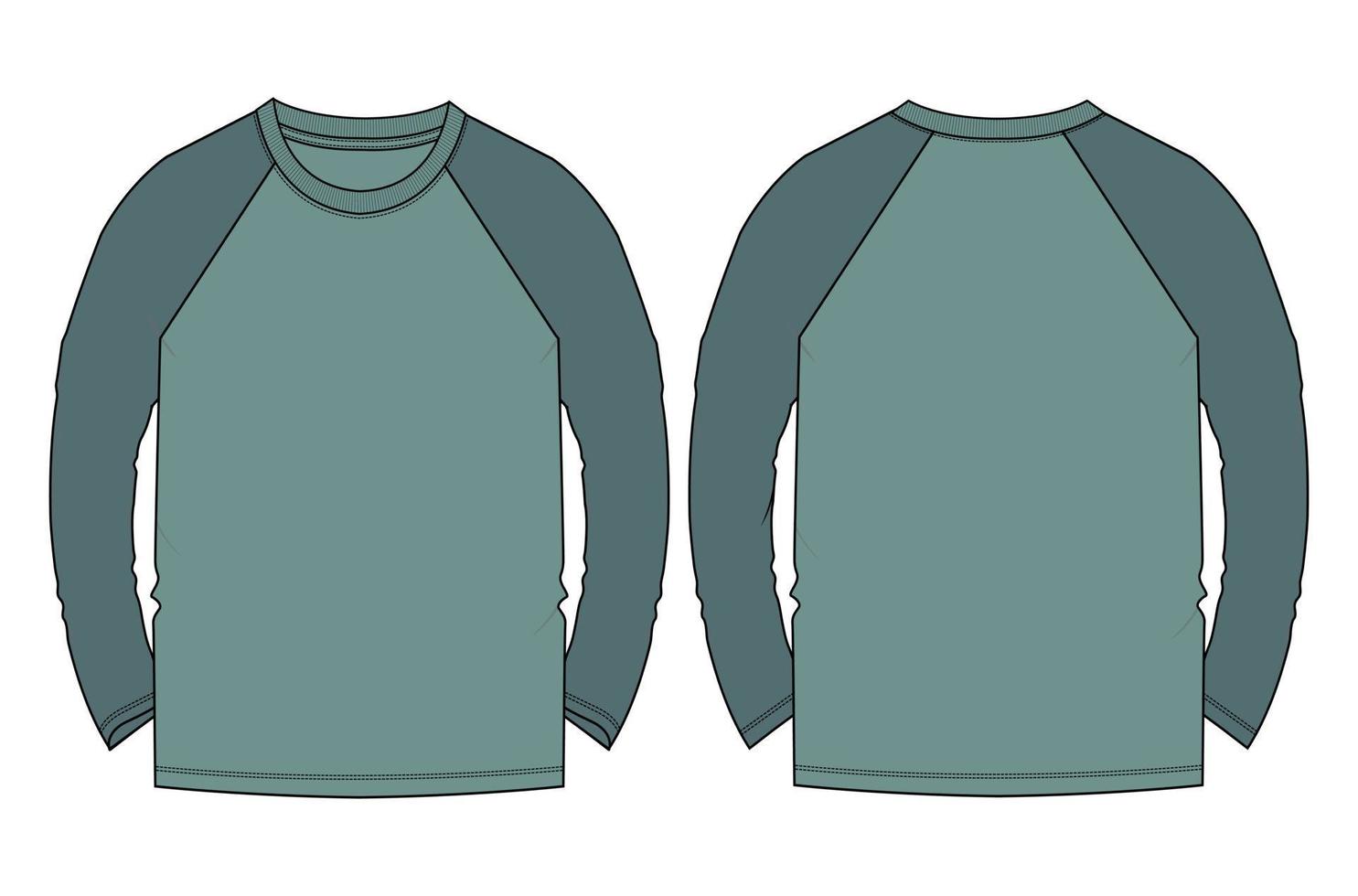 tvåfärgad raglan långärmad t-shirt teknisk mode platt skiss vektor illustration mall