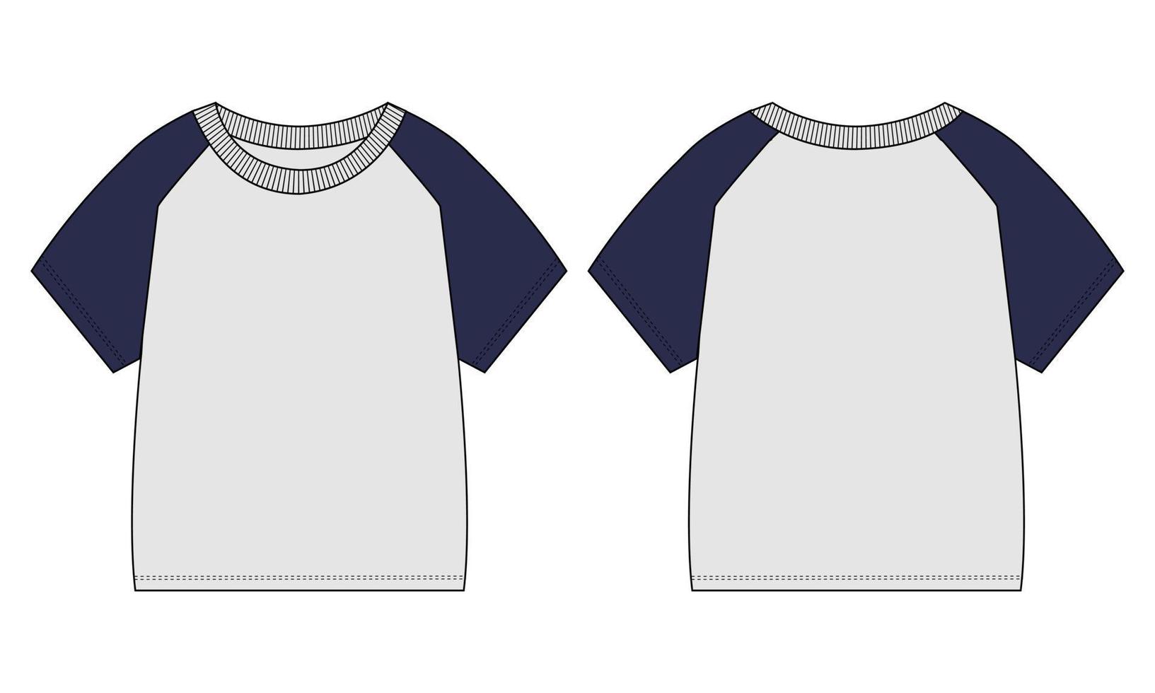 tvåfärgad raglan kortärmad t-shirt teknisk mode platt skiss vektorillustrationsmall för pojkar vektor
