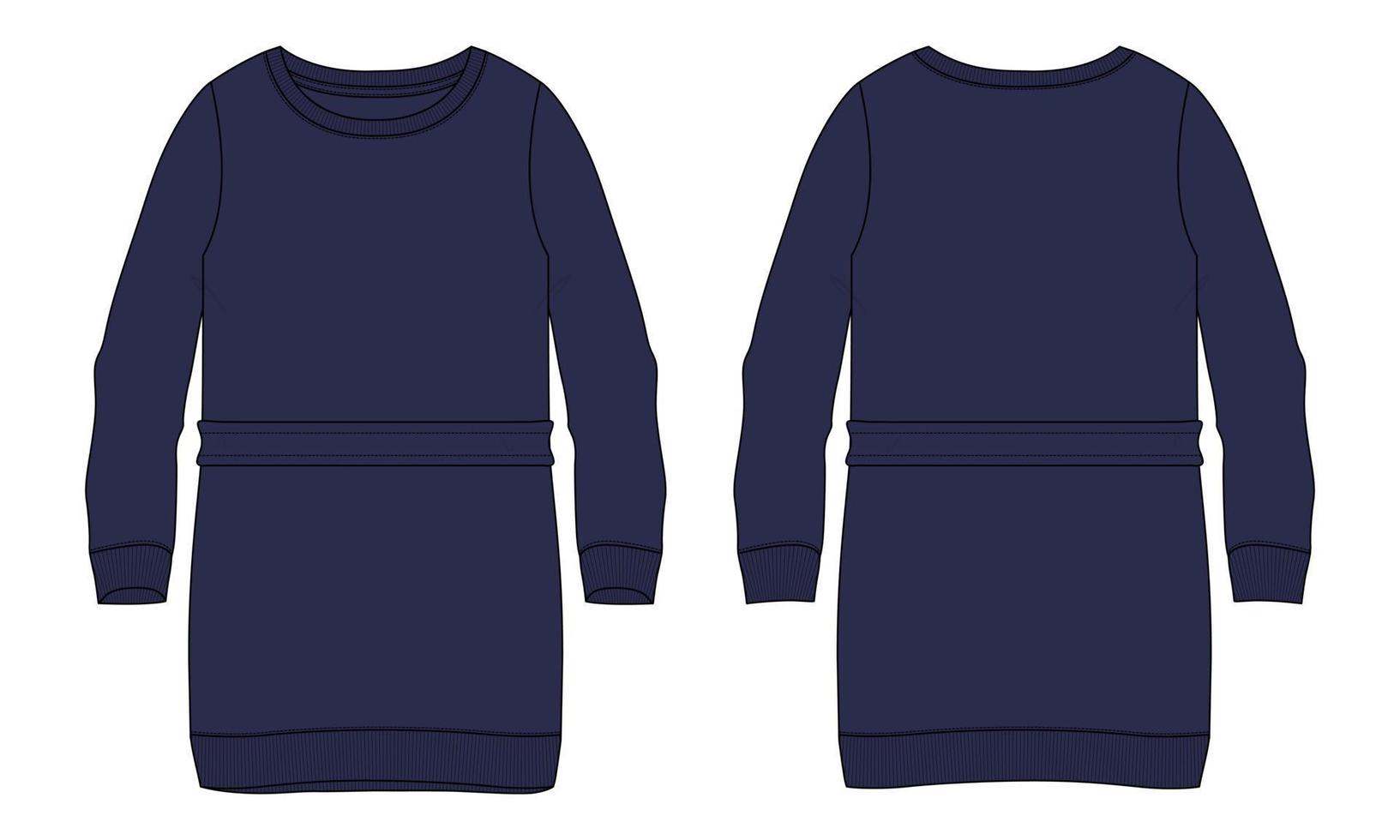 knielangen langen Baumwoll-Fleece-Pullover Vektor-Illustration Marine-Farbvorlage für Damen vektor