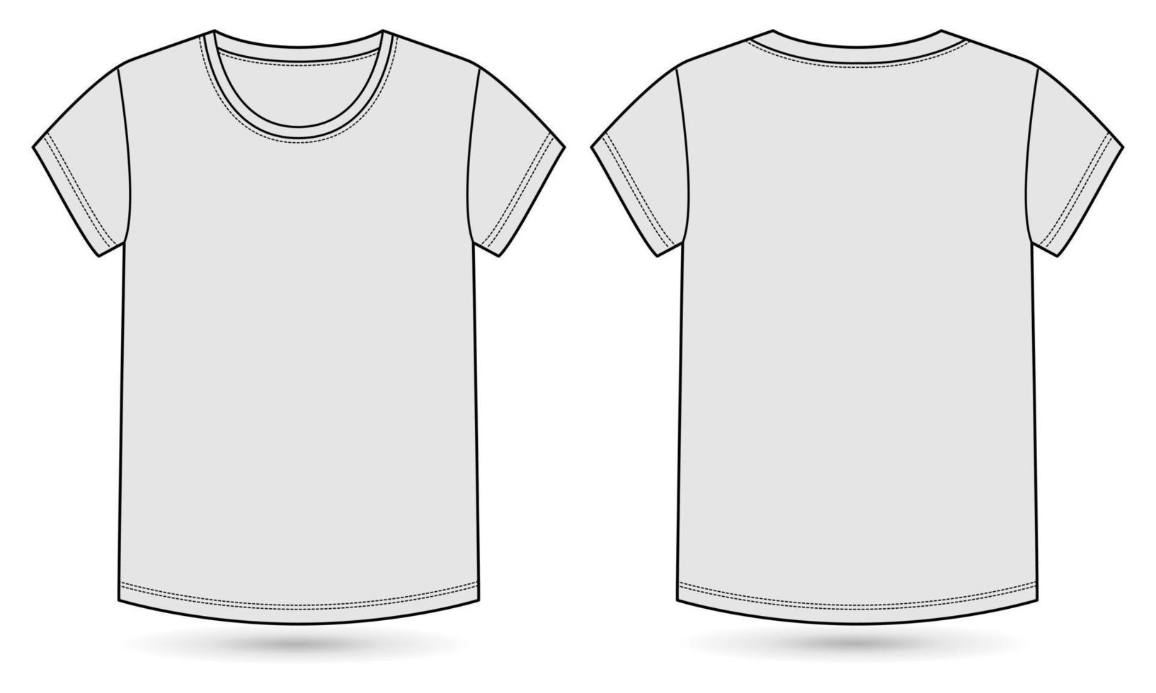 Kurzarm-T-Shirt technische Mode flache Skizzenvektor-Illustrationsschablone für Damen und Babys vektor