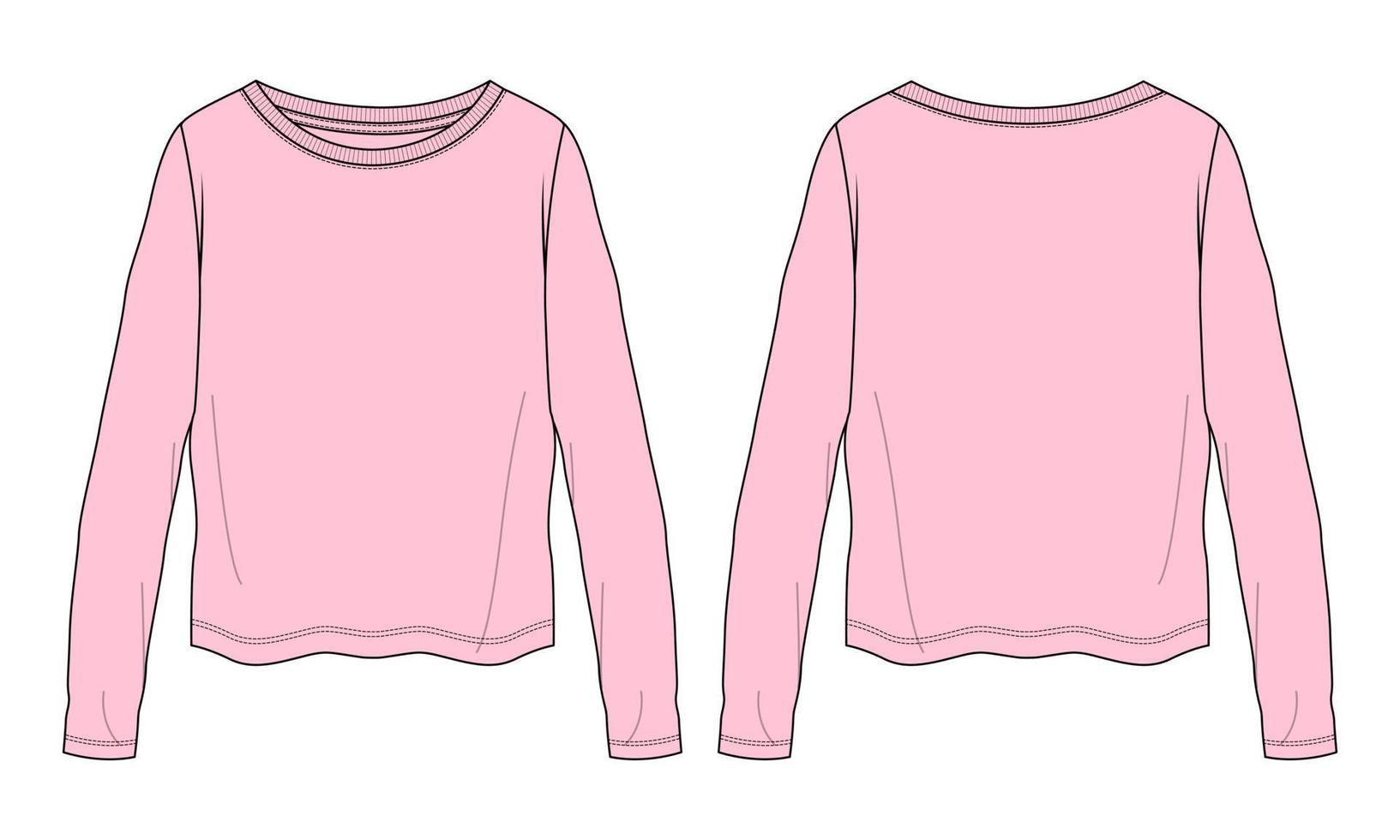 langärmliges t-shirt tops technische mode wohnungen skizzieren vektorillustration lila farbvorlage für damen vektor