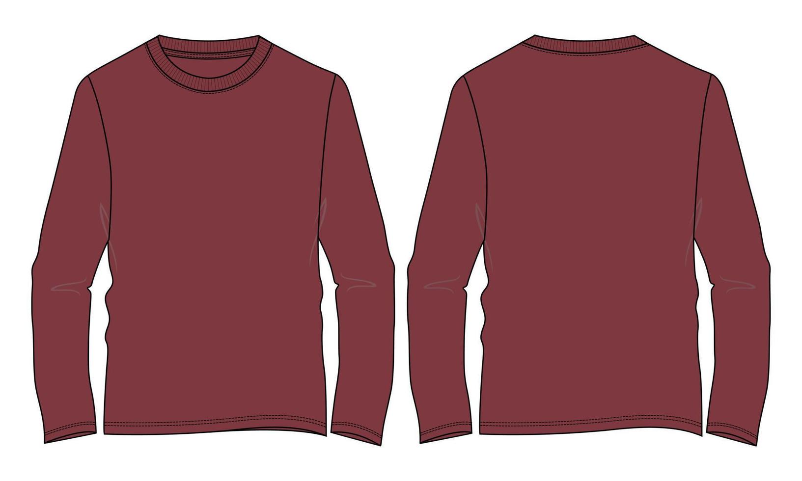 långärmad t-shirt tekniskt mode platt skiss vektor illustration röd färg mall