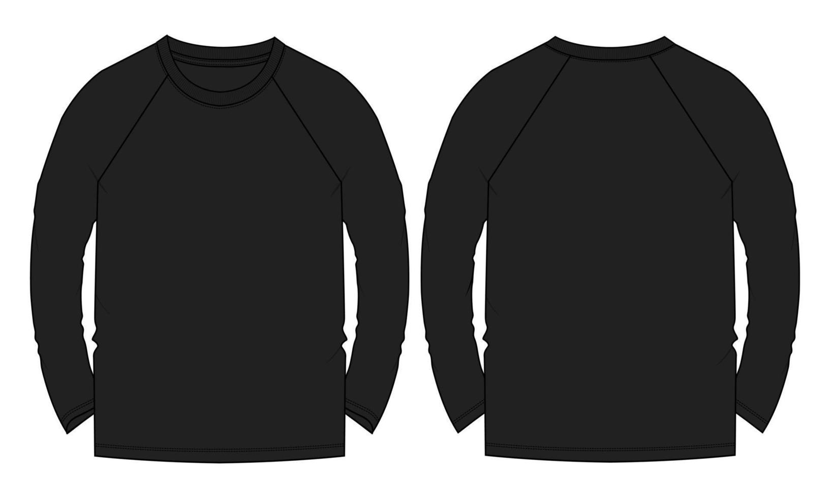 raglan langarm t-shirt technische mode flache skizze vektorillustration schwarze farbvorlage vektor