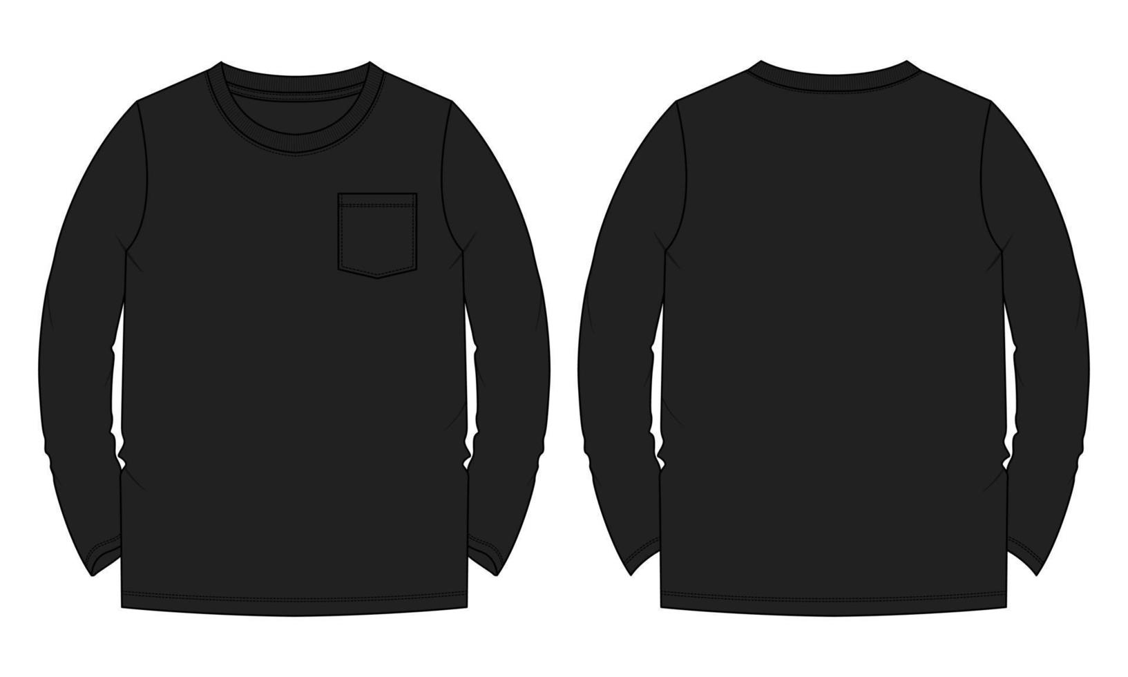 Langarm-T-Shirt technische Mode flache Skizze Vektor-Illustration schwarze Farbvorlage vektor