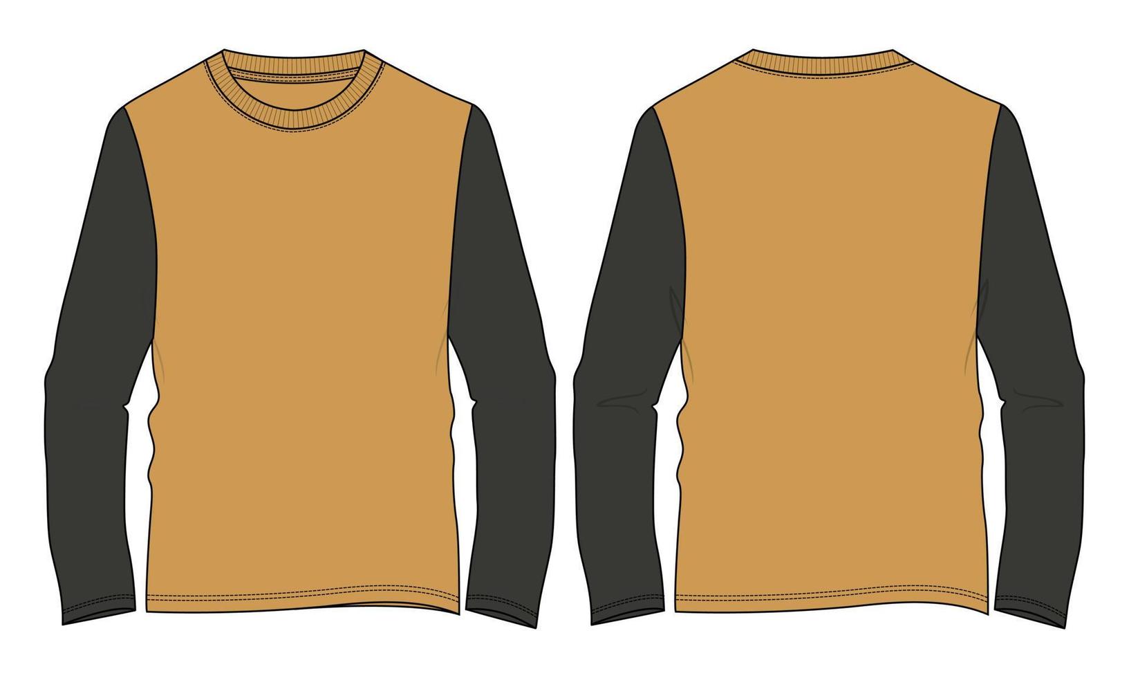 zweifarbige langärmlige T-Shirt-Vektorillustrationsvorlage Vorder- und Rückansicht vektor