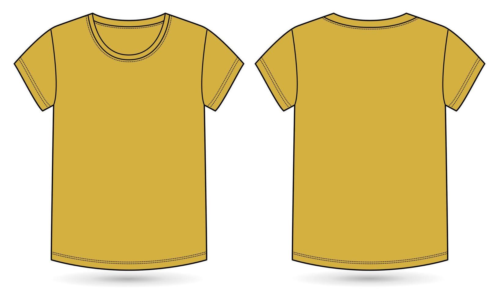 kurzarm t-shirt technische mode flache skizze vektorillustration gelbe farbvorlage für damen und babys vektor