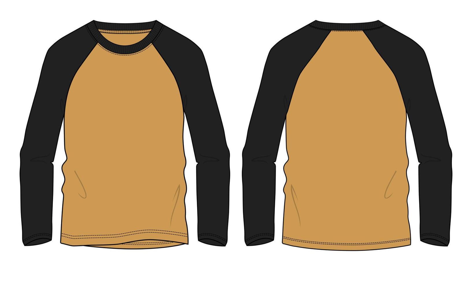 tvåfärgad raglan långärmad t-shirt teknisk mode platt skiss vektor illustration mall