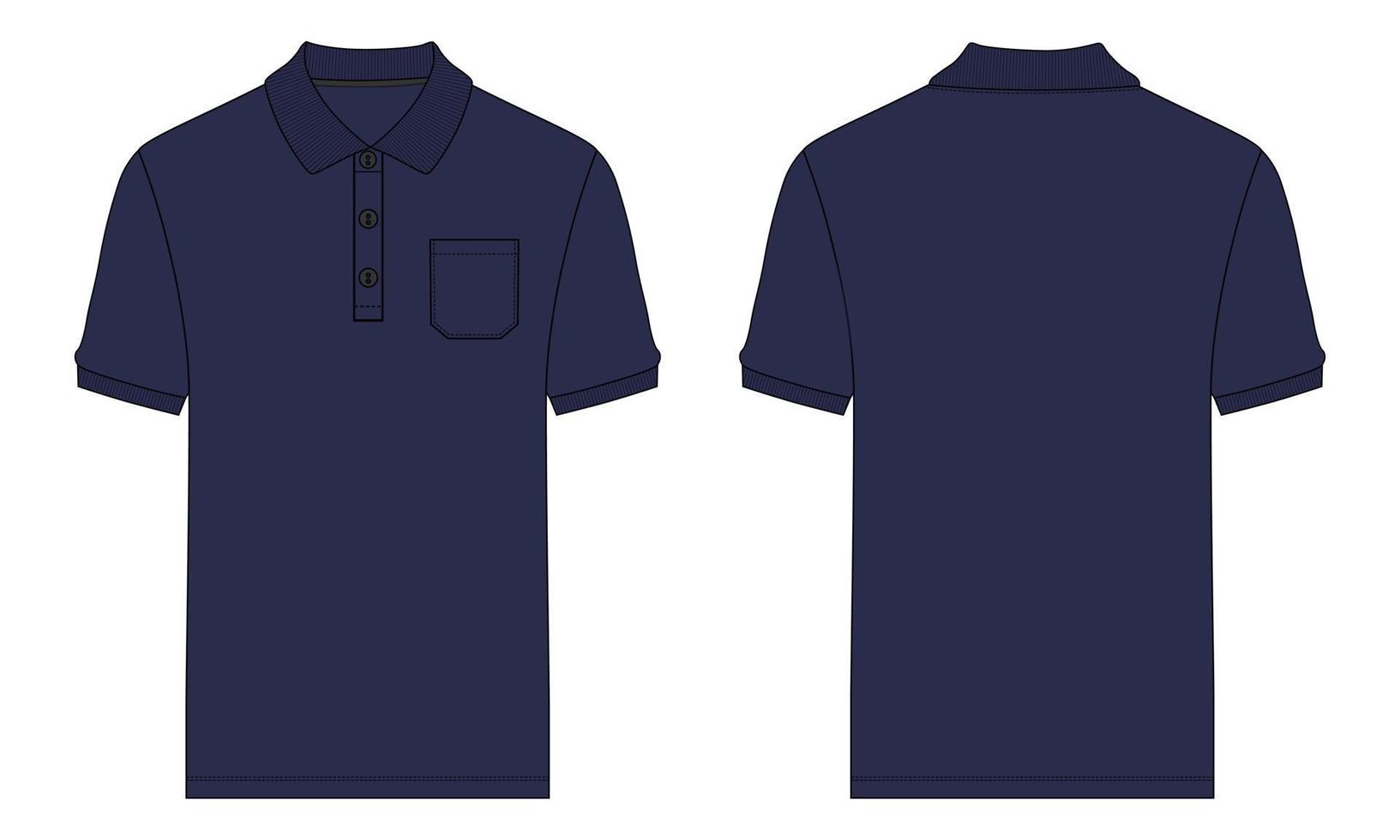 Kurzarm-Poloshirt technische Mode flache Skizze Vektor-Illustration Marine-Farbvorlage vektor