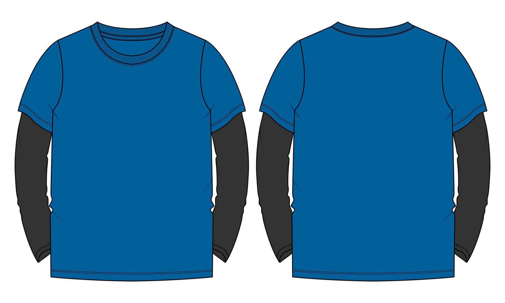 tvåfärgad långärmad t-shirt vektor illustration blå färg mall fram- och baksidan