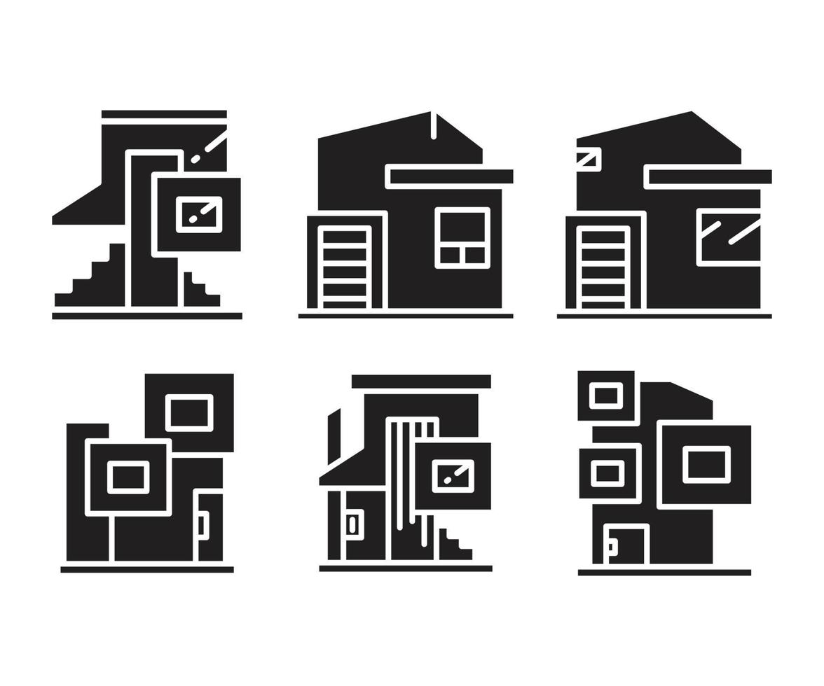 lägenhet och lägenhet byggnad ikoner vektor