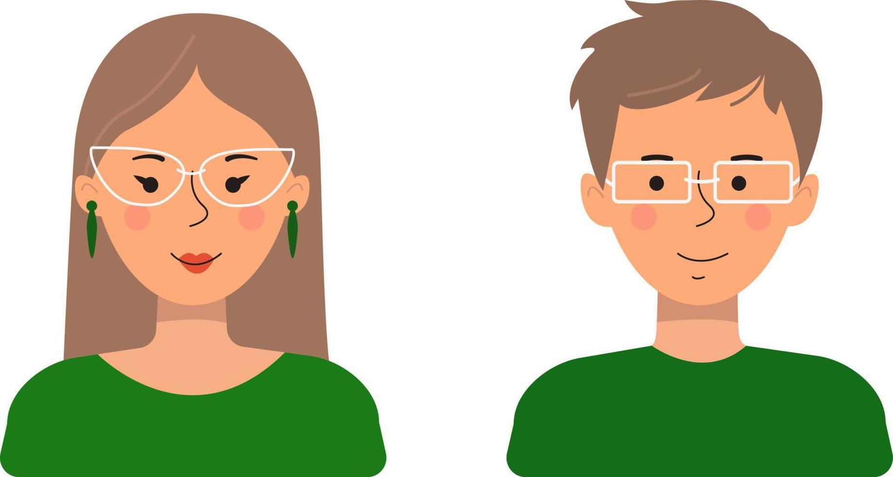 Avatare von Menschen in einem flachen Stil. Vektorillustration eines Mannes und einer Frau, die auf einem weißen Hintergrund isoliert sind. vektor