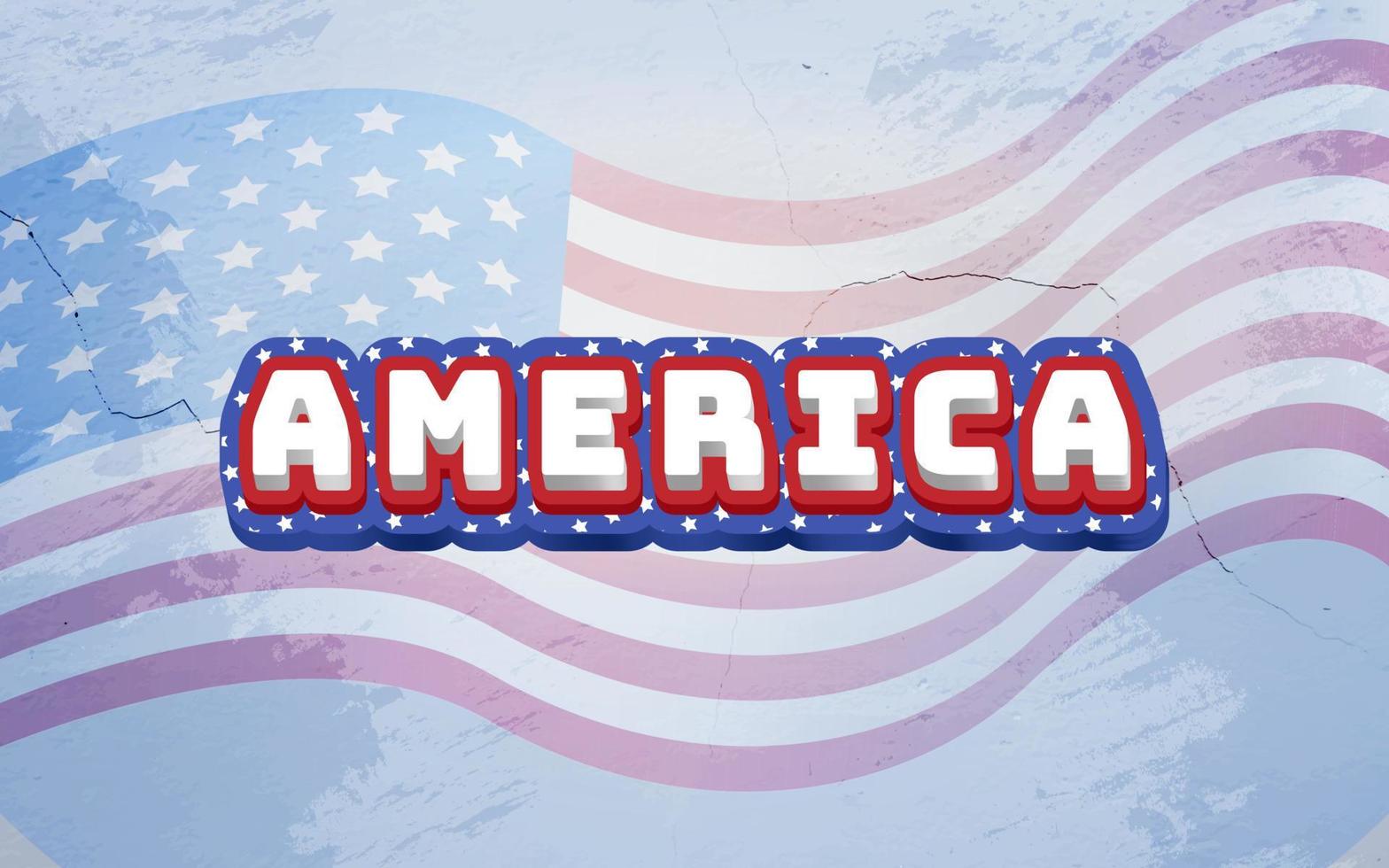 Amerika text med färgglad textur och grunge amerikansk flagga bakgrund stilmall vektor