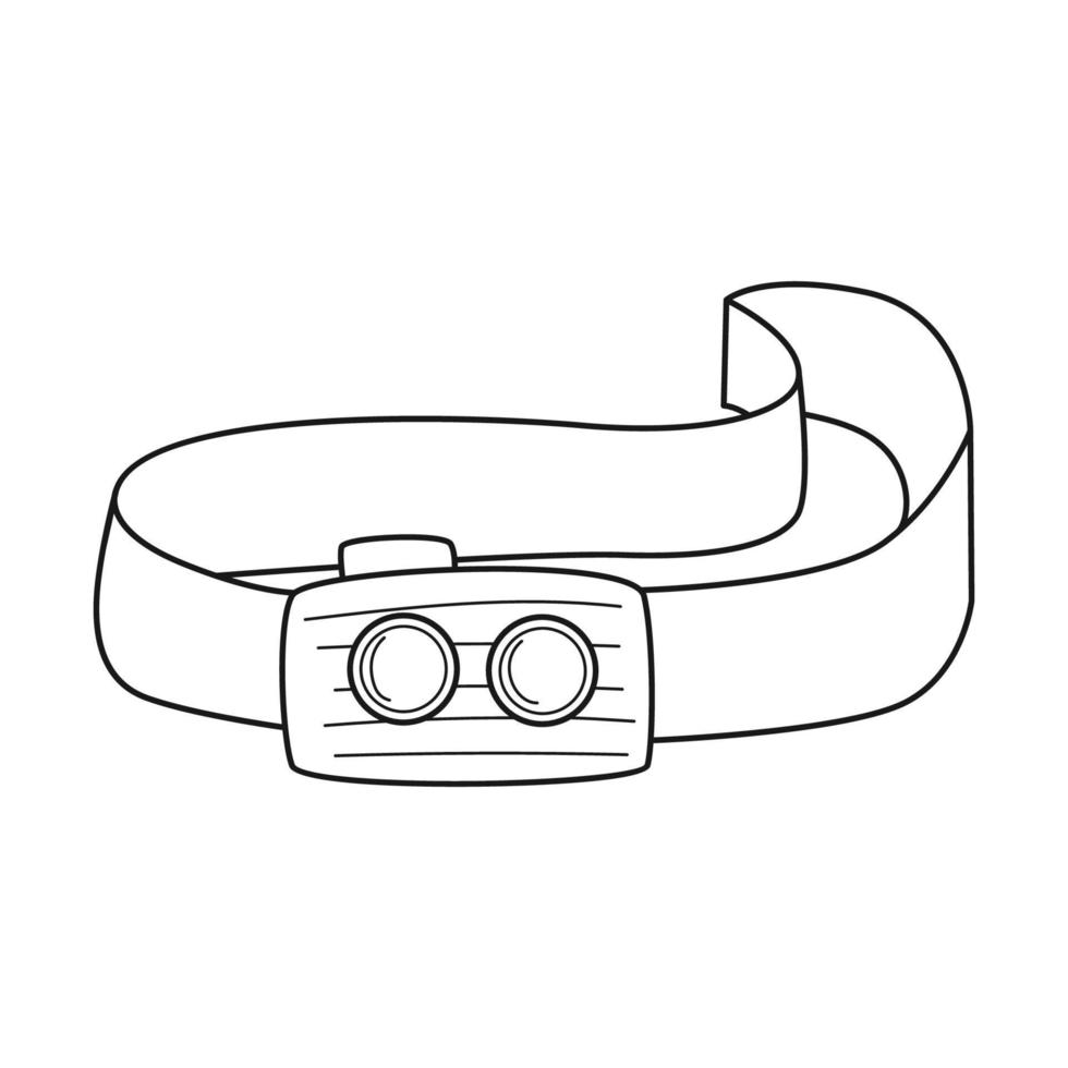 doodle sport vandring pannlampa. utrustning för turism, resor, vandring, sport och arbete. kontur svart och vit vektorillustration isolerad på en vit bakgrund. vektor