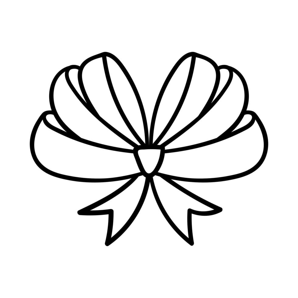 Bandschleife. Ein einfaches konturiertes einzelnes Gestaltungselement wird von Hand gezeichnet und auf einem weißen Hintergrund isoliert. schwarz-weiße Vektorillustration vektor