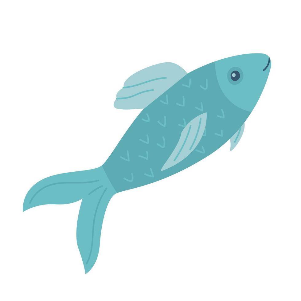 einfacher abstrakter blauer Fisch. aquatisches Tier. flache Cartoon-Vektor-Illustration isoliert auf weißem Hintergrund. vektor