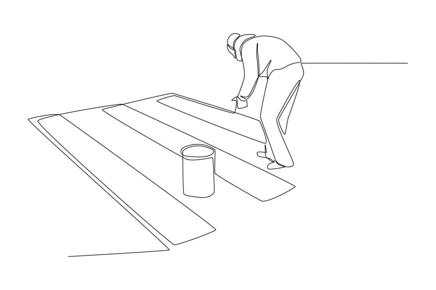 Straßenarbeiter malt und repariert einen Fußgängerüberweg. Straßen- und Verkehrskonzept. ununterbrochene Linie zeichnen grafische Vektorillustration des Designs. vektor