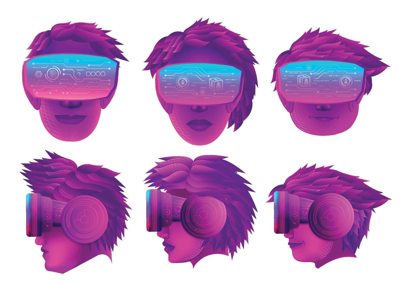 Illustration von sechs Köpfen verwenden vr-Virtual-Reality-Brille auf weißem Hintergrund vektor