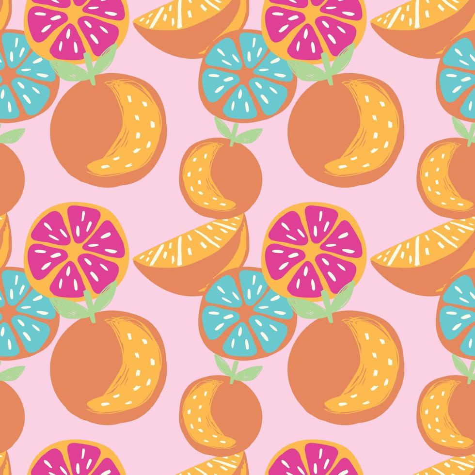 blandade frukter och orange sömlösa mönster design på rosa vektor