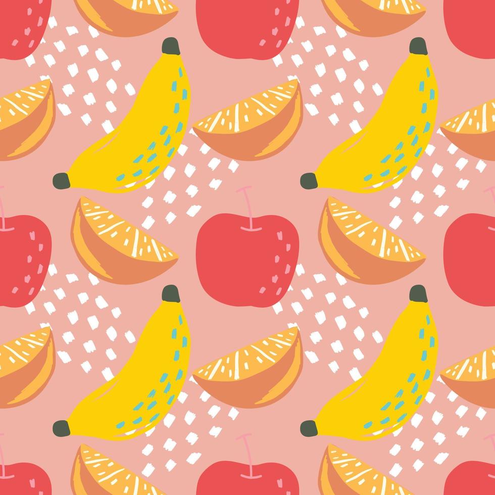 söt banan och blandade frukter på rosa bakgrund vektor