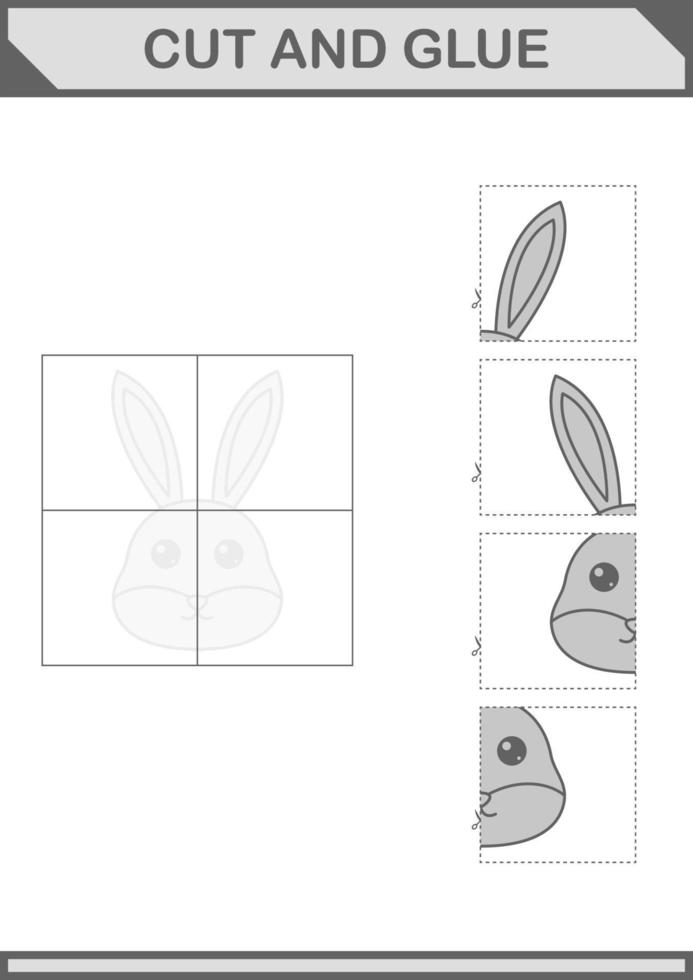 Hasengesicht ausschneiden und kleben. Arbeitsblatt für Kinder vektor