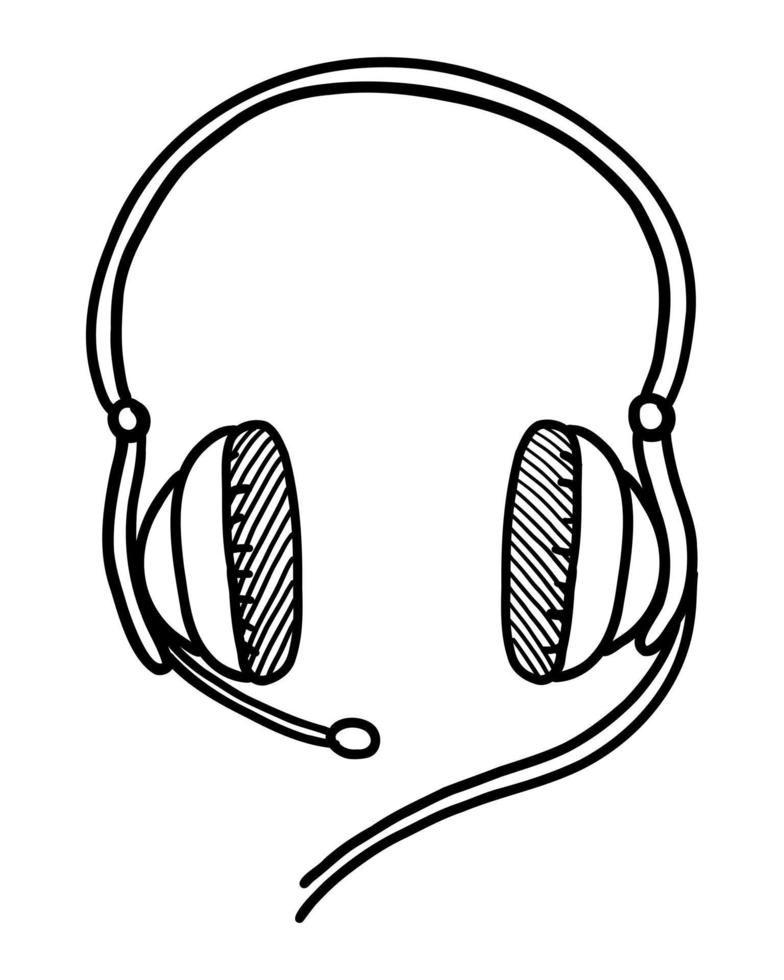 Vektor-Illustration von Kopfhörern isoliert auf weißem Hintergrund. Gekritzelzeichnung von Hand vektor