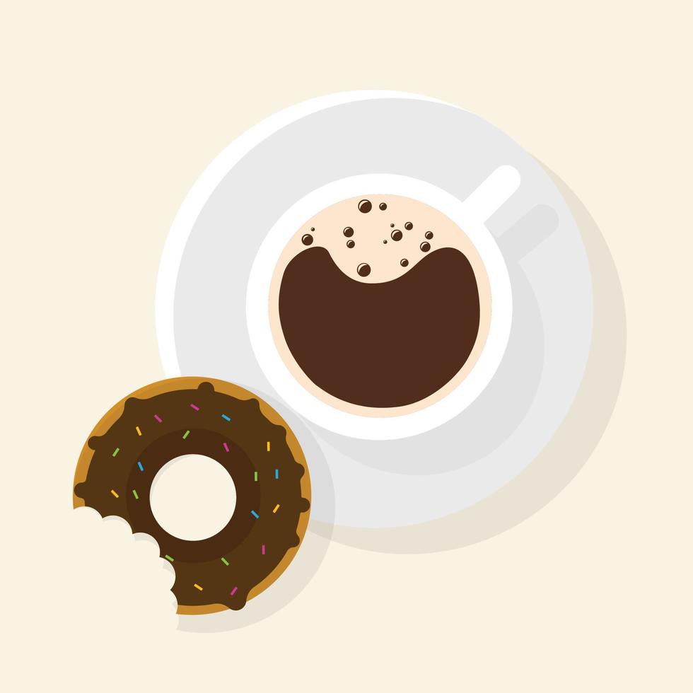 weiße Tasse Kaffee und Donut auf schwarzem Hintergrund. Vektor-Illustration vektor