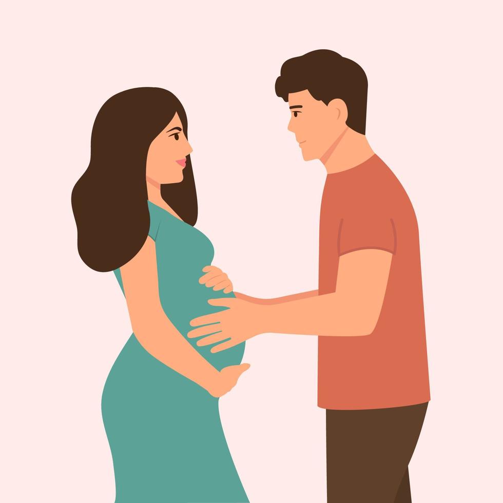 ungt par väntar baby.pregnant kvinna och man. man och hustru, family.future föräldrar, graviditet, moderskap, föräldraskap koncept. platt vektorillustration vektor