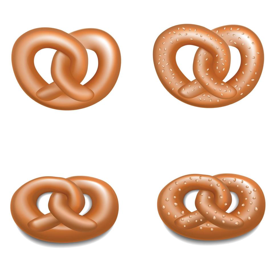 deutsches Brezel-Icon-Set, realistischer Stil vektor