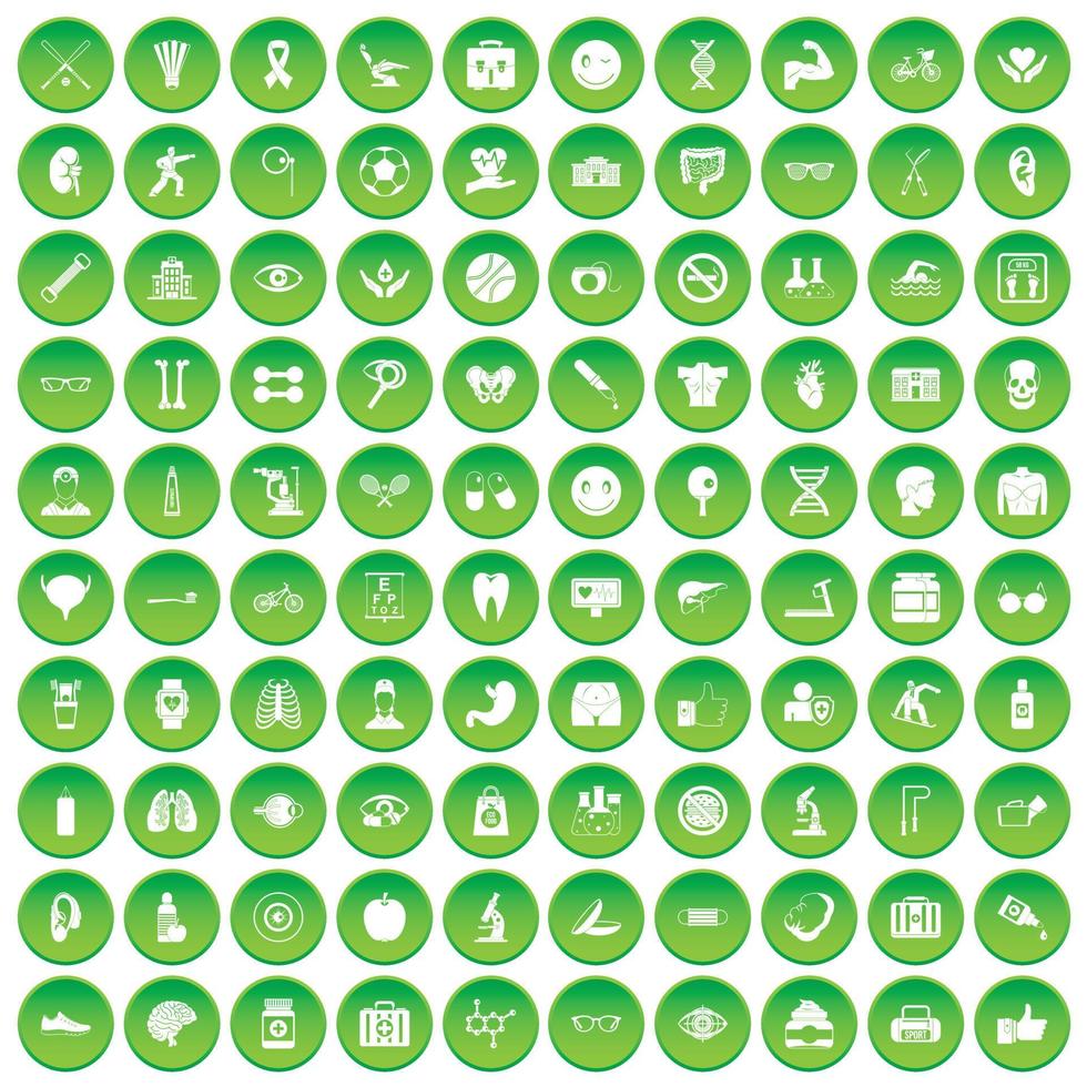 100 Gesundheitssymbole setzen grünen Kreis vektor
