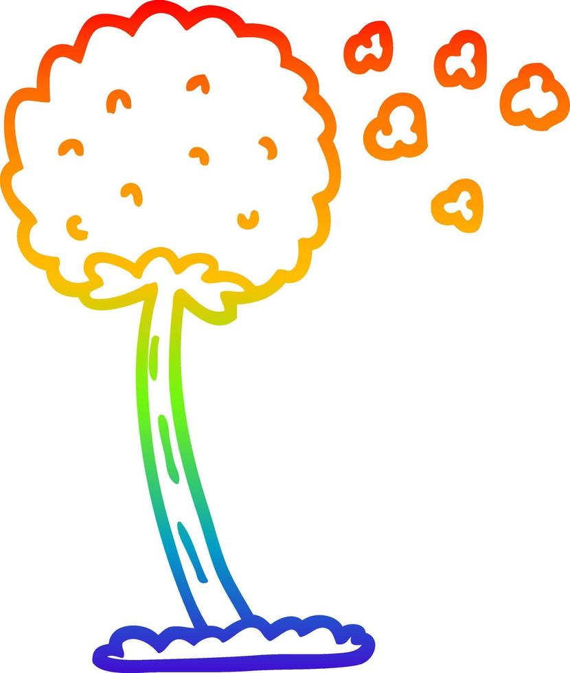 Regenbogengradientenlinie Zeichnung Cartoon Löwenzahn weht im Wind vektor