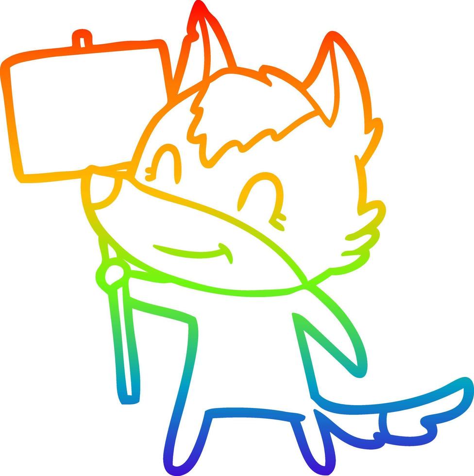 Regenbogen-Gradientenlinie, die einen freundlichen Cartoon-Wolf zeichnet vektor
