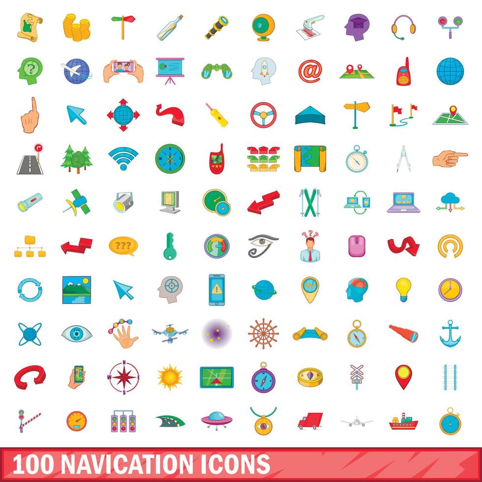 100 Navigationssymbole im Cartoon-Stil vektor