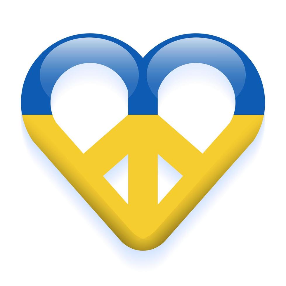 Herz-Friedenszeichen Symbol beten für die Ukraine Land Liebe friedlich isoliert Flagge abstraktes Konzept 3D-Kartensymbol Cartoon-Vektor-Illustration vektor