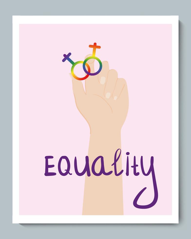 vit hand med rainbow kön hbt lesbisk symbol och doole inskription jämställdhet vektor