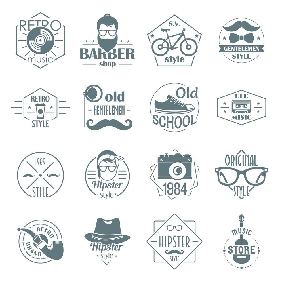 hipster logotyp vintage ikoner set, enkel stil vektor