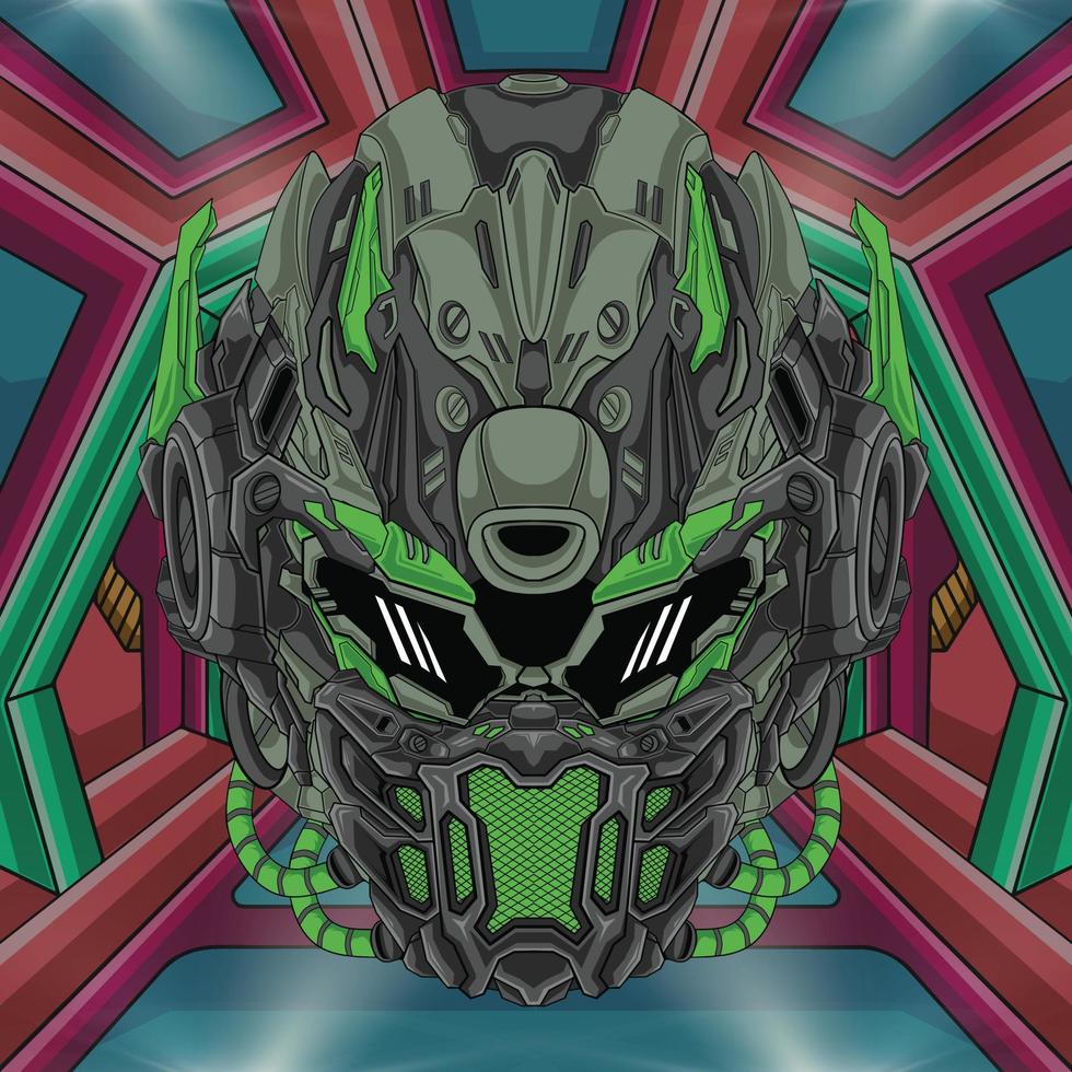 huvud meka cyberpunk krigare robot illustration vektor