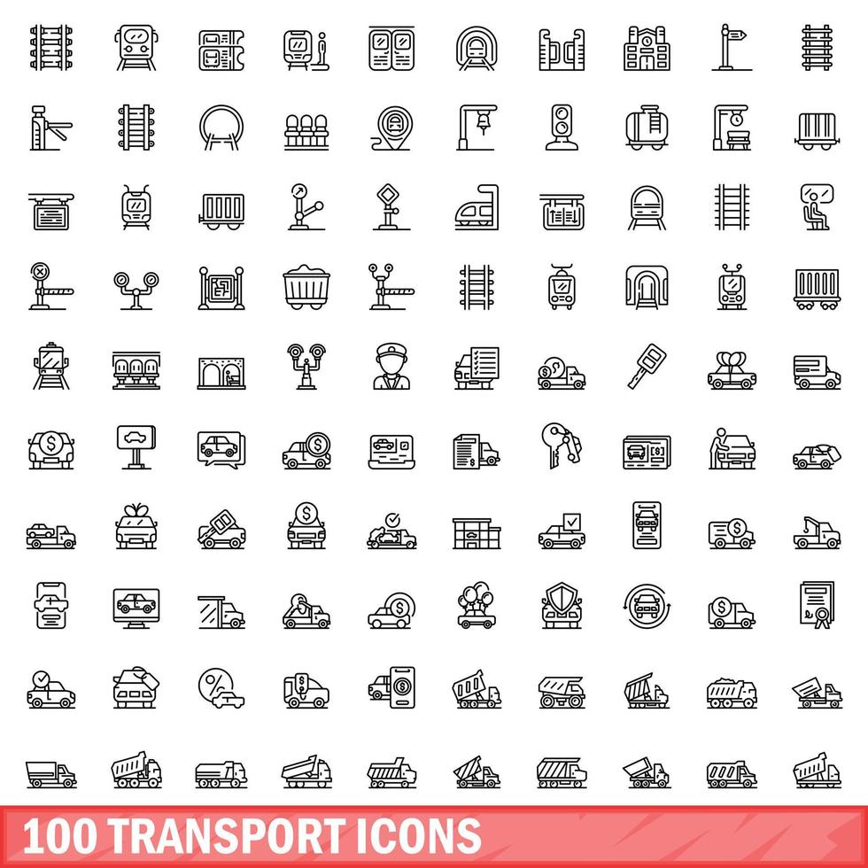 100 Transportsymbole gesetzt, Umrissstil vektor