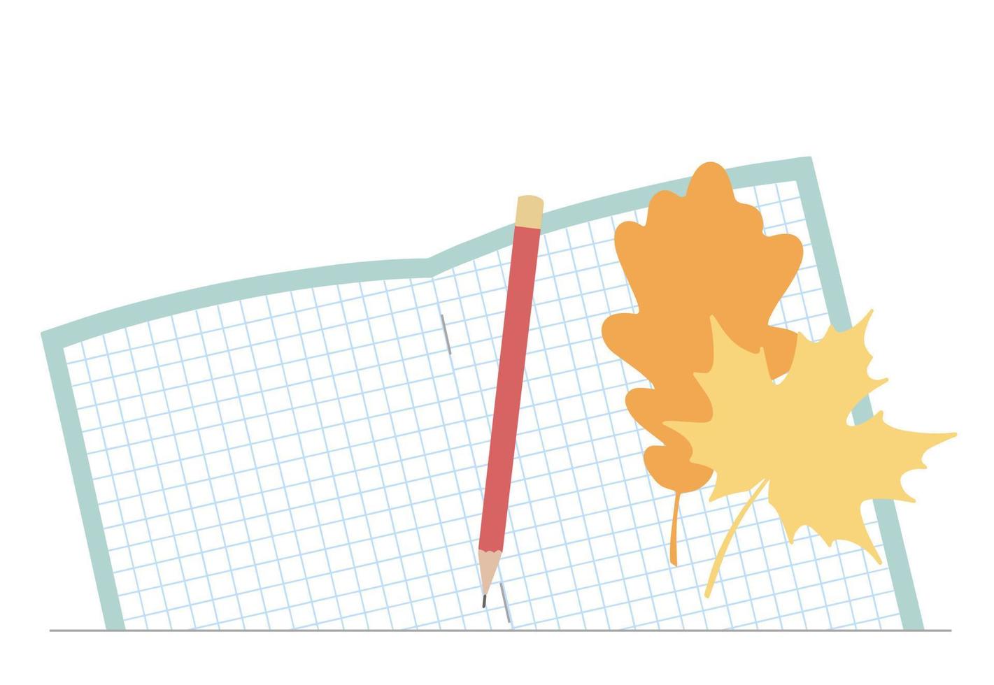 notizbuch, bleistift und herbstlaub isoliert auf weißem hintergrund vektor