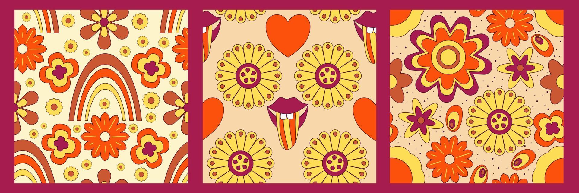 groovy y2k retro mönster med blomma och swirl 70-talsbakgrund. tusensköna blomma design. abstrakt trendiga färgglada tryck. vektor illustration grafik. vintagetryck. psykedeliska tapeter