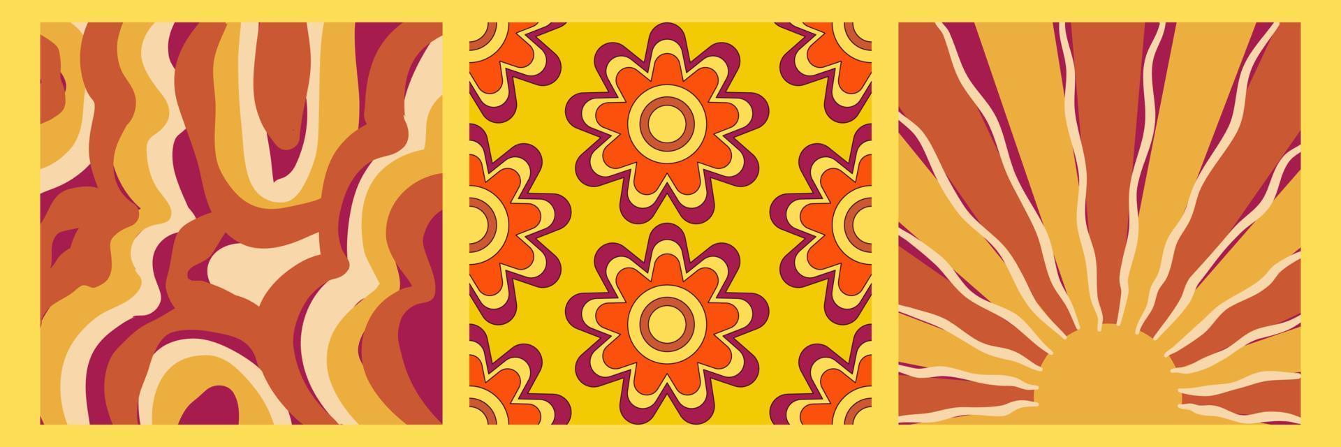 groovy y2k retro mönster med blomma och swirl 70-talsbakgrund. tusensköna blomma design. abstrakt trendiga färgglada tryck. vektor illustration grafik. vintagetryck. psykedeliska tapeter