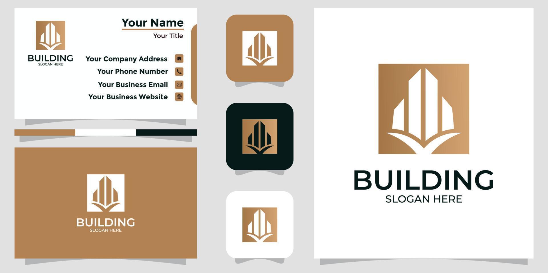 Gebäudedesign-Logo und Branding-Karte vektor