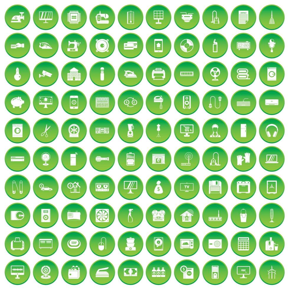 100 Gerätesymbole setzen grünen Kreis vektor