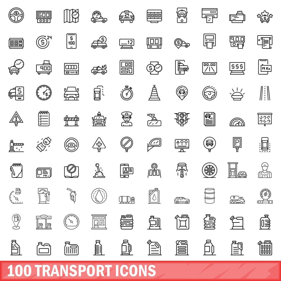 100 Transportsymbole gesetzt, Umrissstil vektor