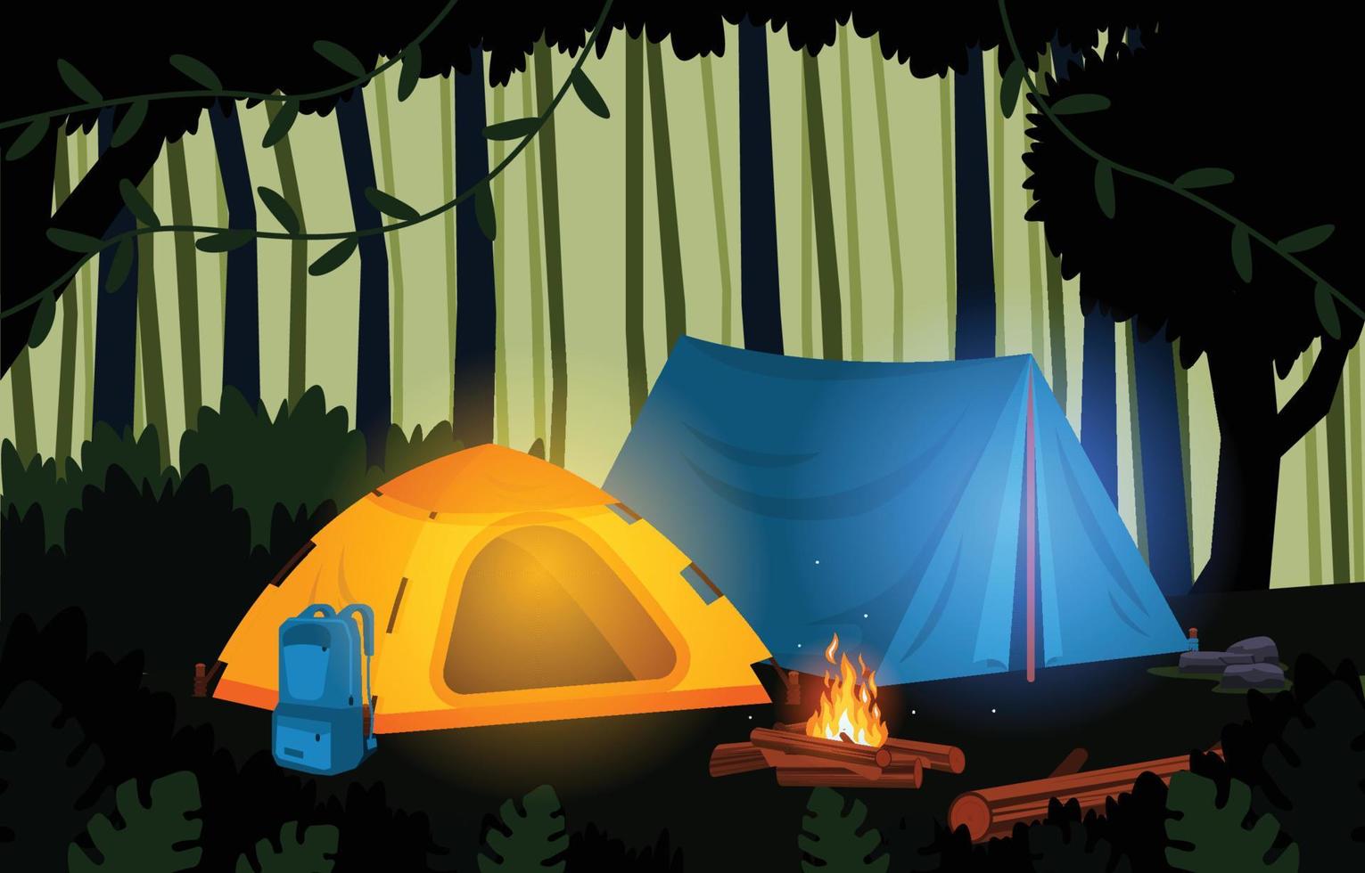 sommarläger tält utomhus djungel natur äventyr semester vektor