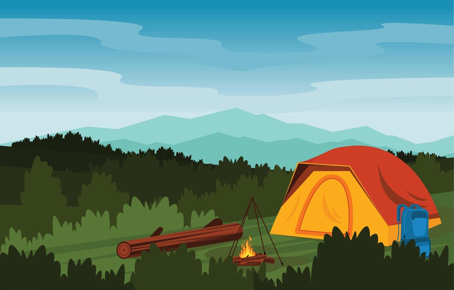 sommarläger tält utomhus berg natur äventyr semester vektor