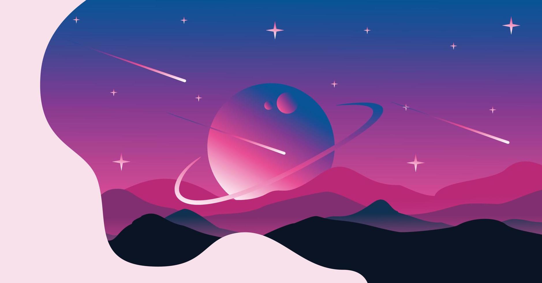 Weltraum- und Planetenhintergründe. Planetenoberfläche mit Bergen, Sternen und Kometen im dunklen Raum. Vektor-Illustration. Weltraumhimmel mit Planeten vektor