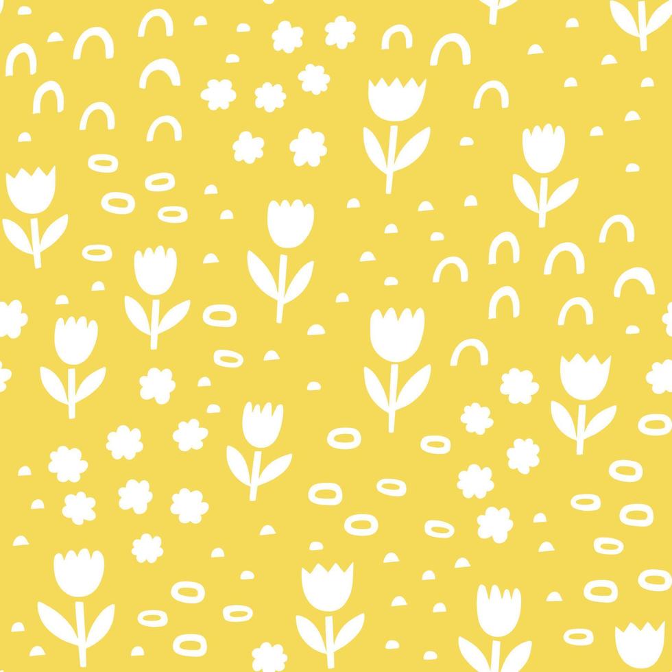 Vektormuster mit floralen und abstrakten Formen. Gekritzelschattenbild nahtloser Hintergrund mit Tulpenblumen. vektor
