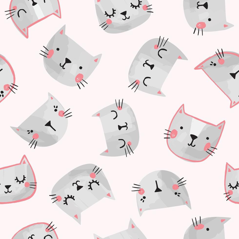 Katze Vektor Musterdesign im handgezeichneten Stil. gekritzel lächelnde katze steht illustration gegenüber. kindliches mädchenhaftes Druckdesign.
